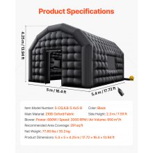 VEVOR Tenda da Discoteca Gonfiabile, 5,4 x 5 x 4,25 m, con Ventilatore da 680 W e Sacco di Sabbia, Tenda da Discoteca Gonfiabile Ventilata con 2 Finestre, per Eventi, Compleanni, Matrimoni e Feste