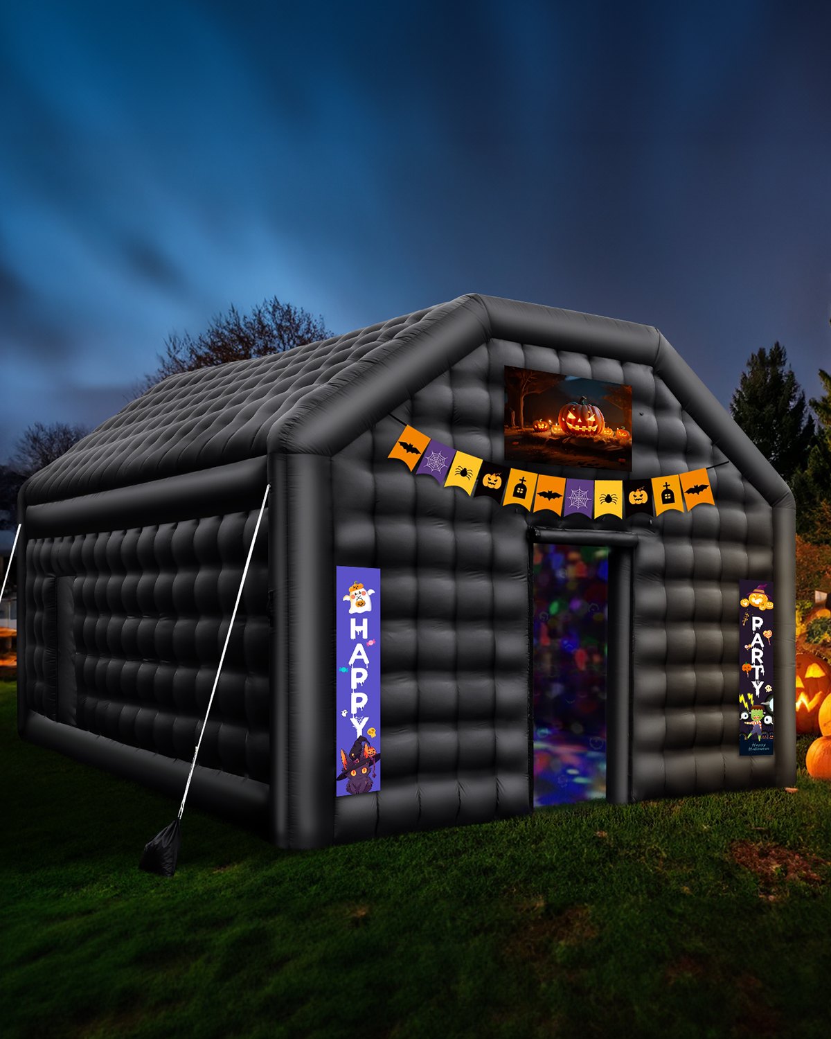 VEVOR Tenda Gonfiabile per Feste da Discoteca con Luci Nero 6 x 5 x 3,65 m