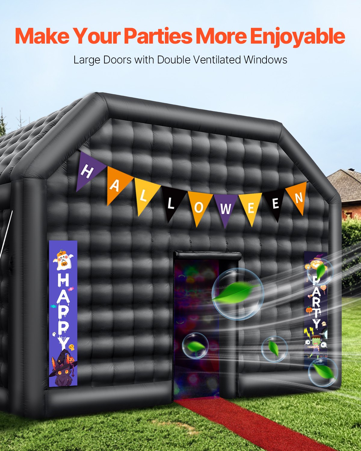 VEVOR Tenda Gonfiabile per Feste da Discoteca con Luci Nero 8 x 6 x 4 m