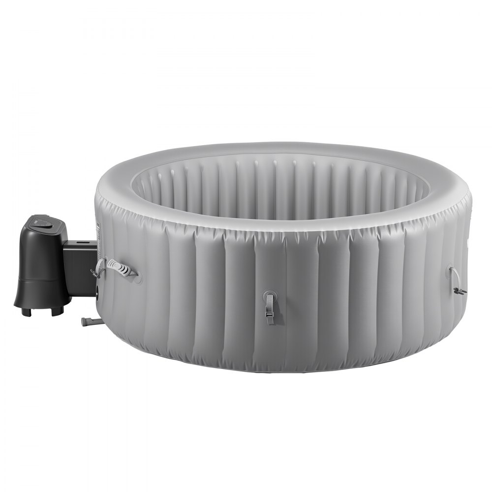 VEVOR Vasca Rotonda da Bagno Gonfiabile, per 2 a 4 Persone 180x66 cm, con 110 Getti Rilassanti, Filtro, Copertura, Tappetino, Pannello Controllo, Piscina Termale per Esterni, Grigio