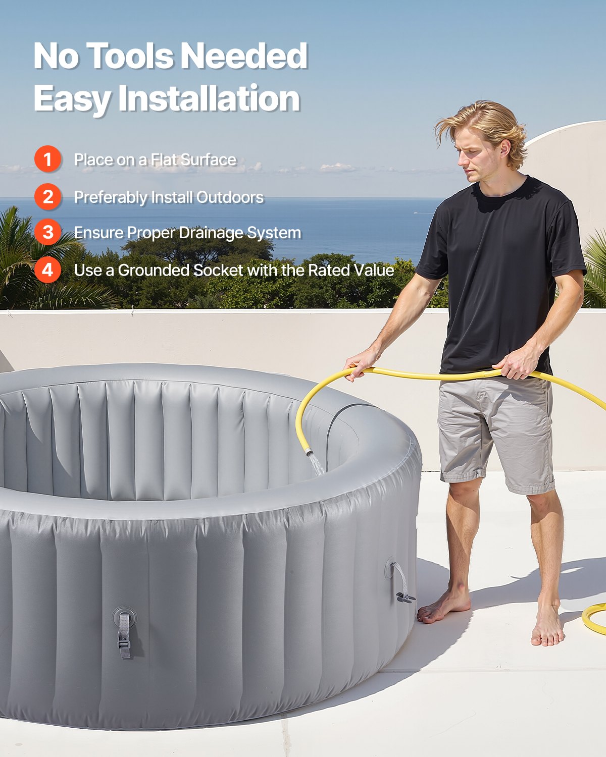 VEVOR Vasca Rotonda da Bagno Gonfiabile, per 2 a 4 Persone 180x66 cm, con 110 Getti Rilassanti, Filtro, Copertura, Tappetino, Pannello Controllo, Piscina Termale per Esterni, Grigio