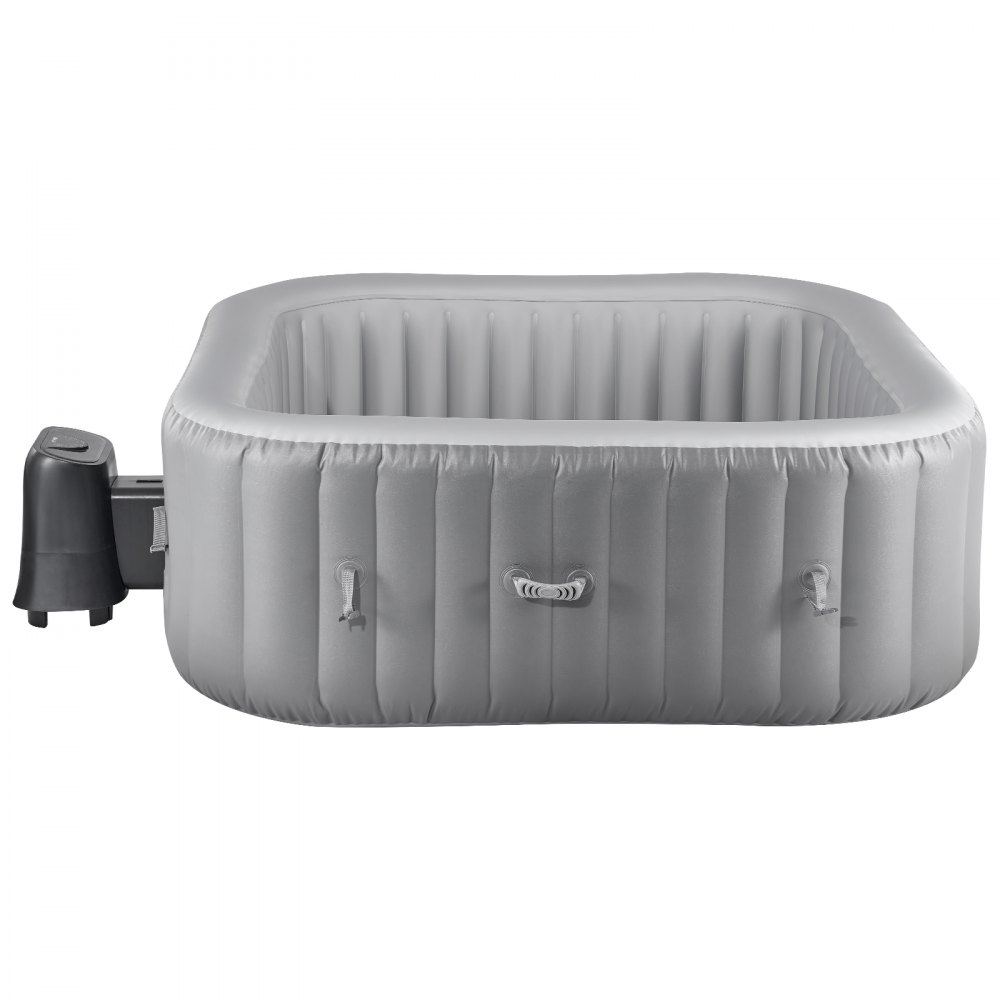 VEVOR Vasca Rotonda da Bagno Gonfiabile, per 4 a 6 Persone 185x66 cm, con 130 Getti Rilassanti, Filtro, Copertura, Tappetino, Pannello Controllo, Piscina Termale per Esterni, Grigio