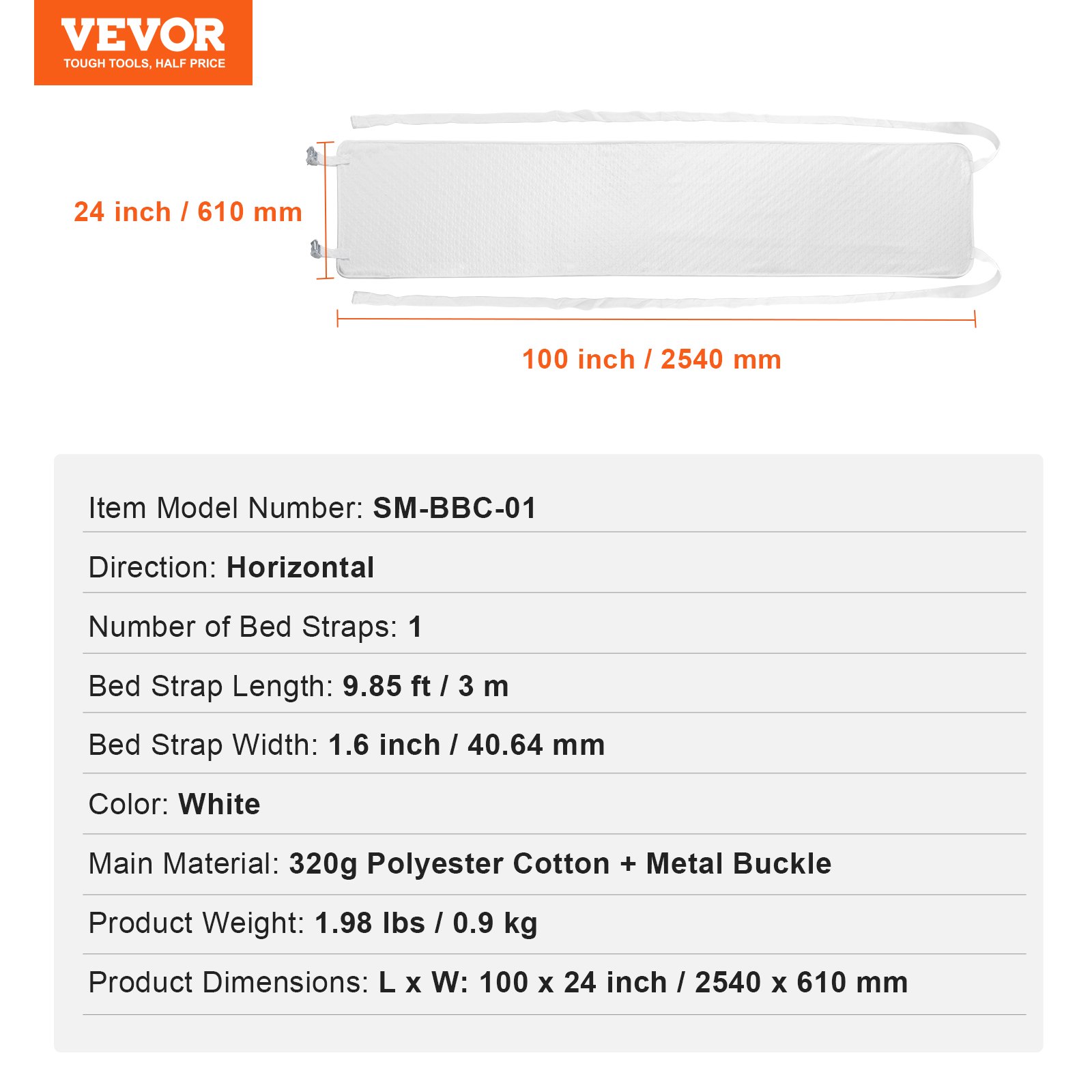 VEVOR Ponte Letto 2540 x 610 mm Kit Conversione Letto King Size, Riempitore per Spazi King Size Diviso per Connettori Regolabili del Materasso, con Fibbia in Metallo Resistente, Schiuma di Memoria 25D