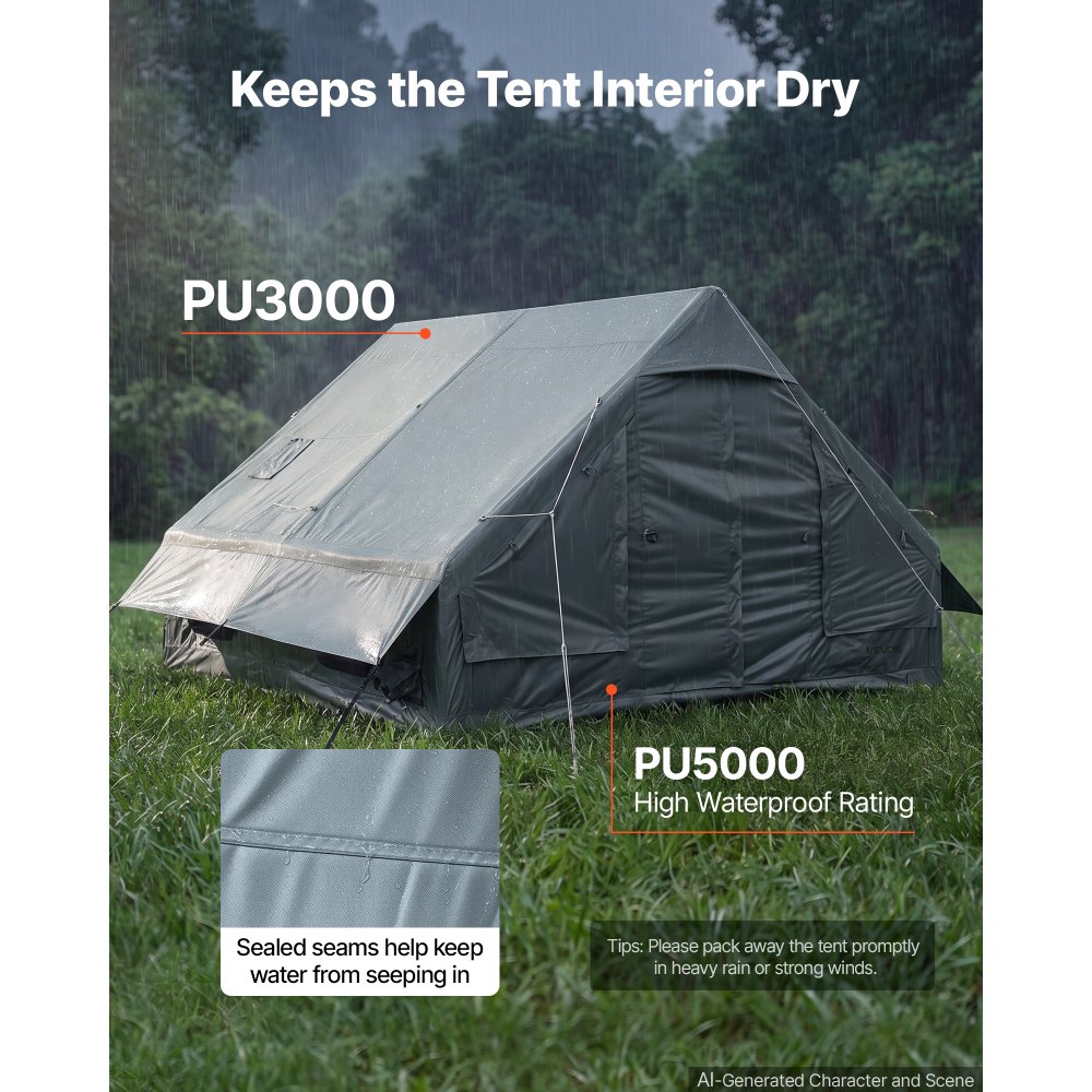 VEVOR Tenda Gonfiabile per Campeggio per 5-8 Persone con Pompa Manuale, Ideale per Campeggio, in Tessuto Oxford 420D Impermeabile, con Lucernario Presa Stufa Finestre in Rete e Borsa per Trasporto