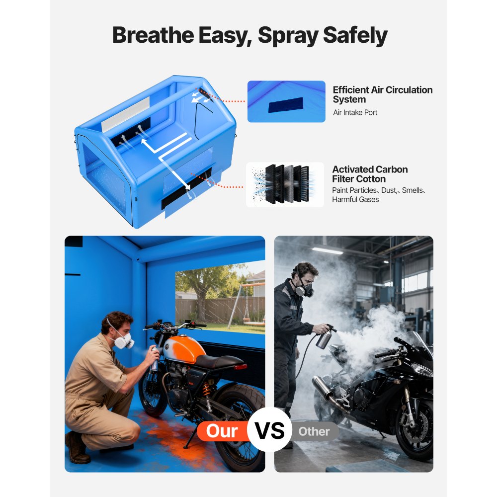 VEVOR Cabina di Verniciatura Spray Gonfiabile 4 x 3 x 2,8 m, Tenda per Cabina di Verniciatura a Spruzzo Sistema di Filtraggio dell'Aria, Tetto Triangolare, Tessuto Oxford, Automobilistici