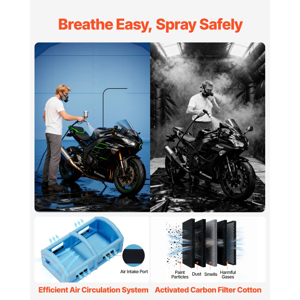 VEVOR Cabina di Verniciatura Spray Gonfiabile 10 x 6 x 4 m, Tenda Spray di Verniciatura a Spruzzo Ventilatori da 950 W e 1100 W, Tetto Rotondo, Tessuto Oxford, Automobilistici