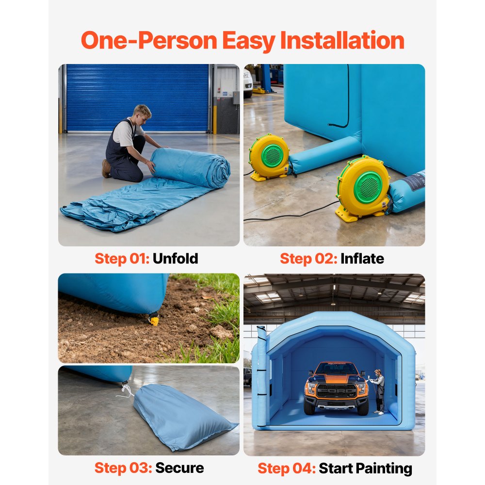 VEVOR Cabina di Verniciatura Spray Gonfiabile 10 x 6 x 4 m, Tenda Spray di Verniciatura a Spruzzo Ventilatori da 950 W e 1100 W, Tetto Rotondo, Tessuto Oxford, Automobilistici