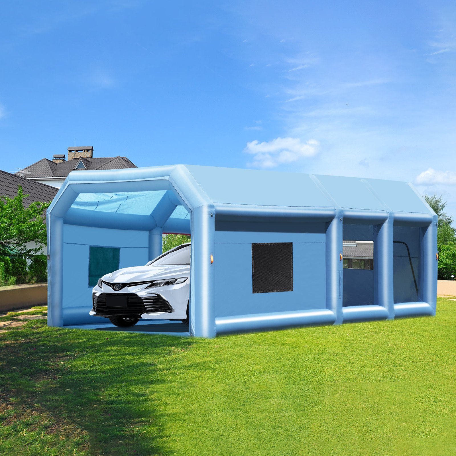 VEVOR Cabina di Verniciatura Gonfiabile, Tenda di Verniciatura Gonfiabile Portatile Potente Ventilatore, Sistema di Filtro dell'Aria, Verniciatura per Auto Veicoli e Mobili 7 x 4 x 2,75 m, 750W+480W