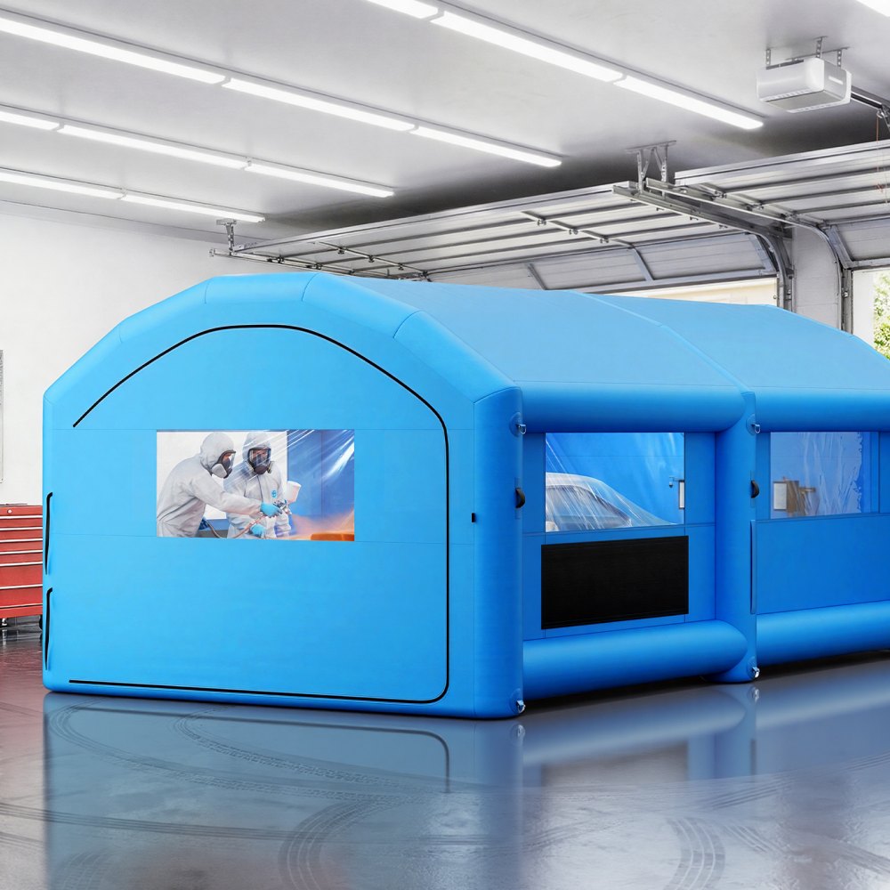 VEVOR Cabina Gonfiabile per Verniciatura a Spruzzo, Cabina Portatile 7 x 4 x 2,75 m, con Soffiatori da 550W a 750W e Filtro in Cotone, con Tetto ad Arco, Colore Blu, per Veicoli Taglia Media e Mobili