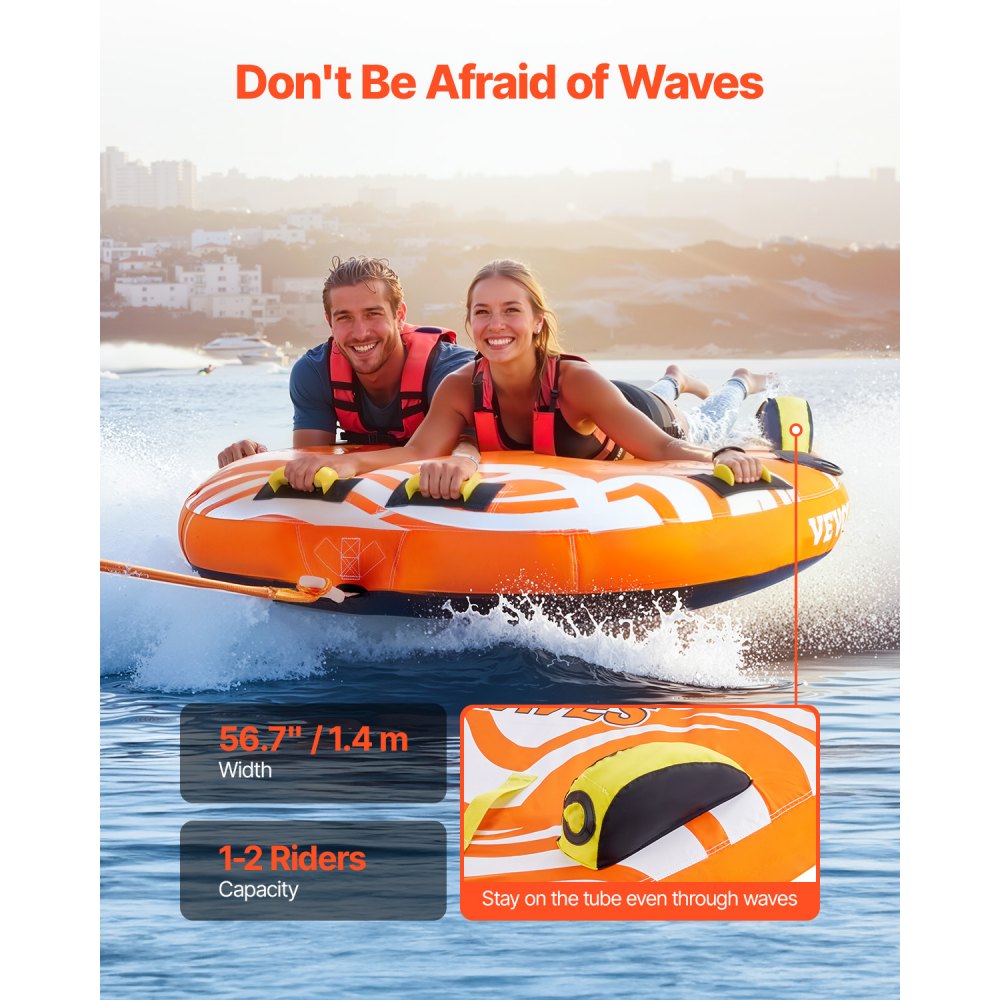 VEVOR Tubo Trainabile per Barche Capienza ca. 1-2 Persone Gonfiabile a Forma di D per Attività Acquatiche Carico max. 154 kg, Tubo Trainabile per Sport Acquatici Gommone Gonfiabile Feste Nautica