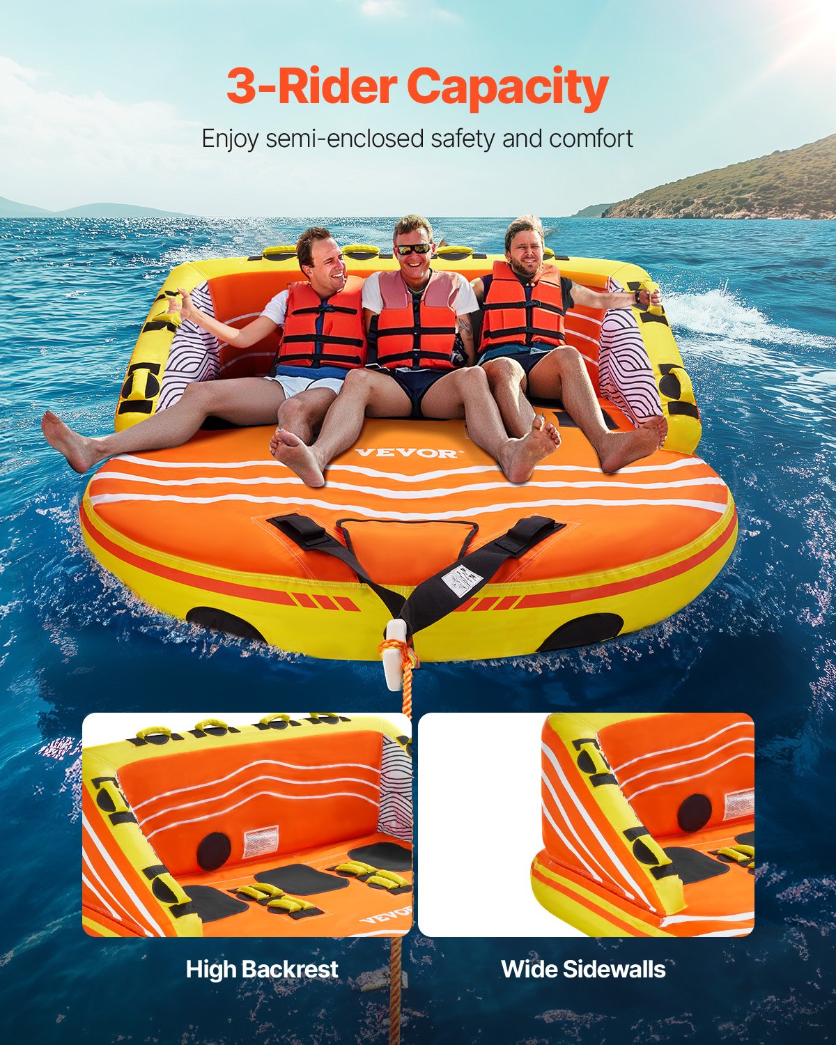 VEVOR Fun Tube Set for boating, inflatable towables for 1-3 people, 231 kg watersports towable tube for pulling boats – with handles, towing points and safety valve
