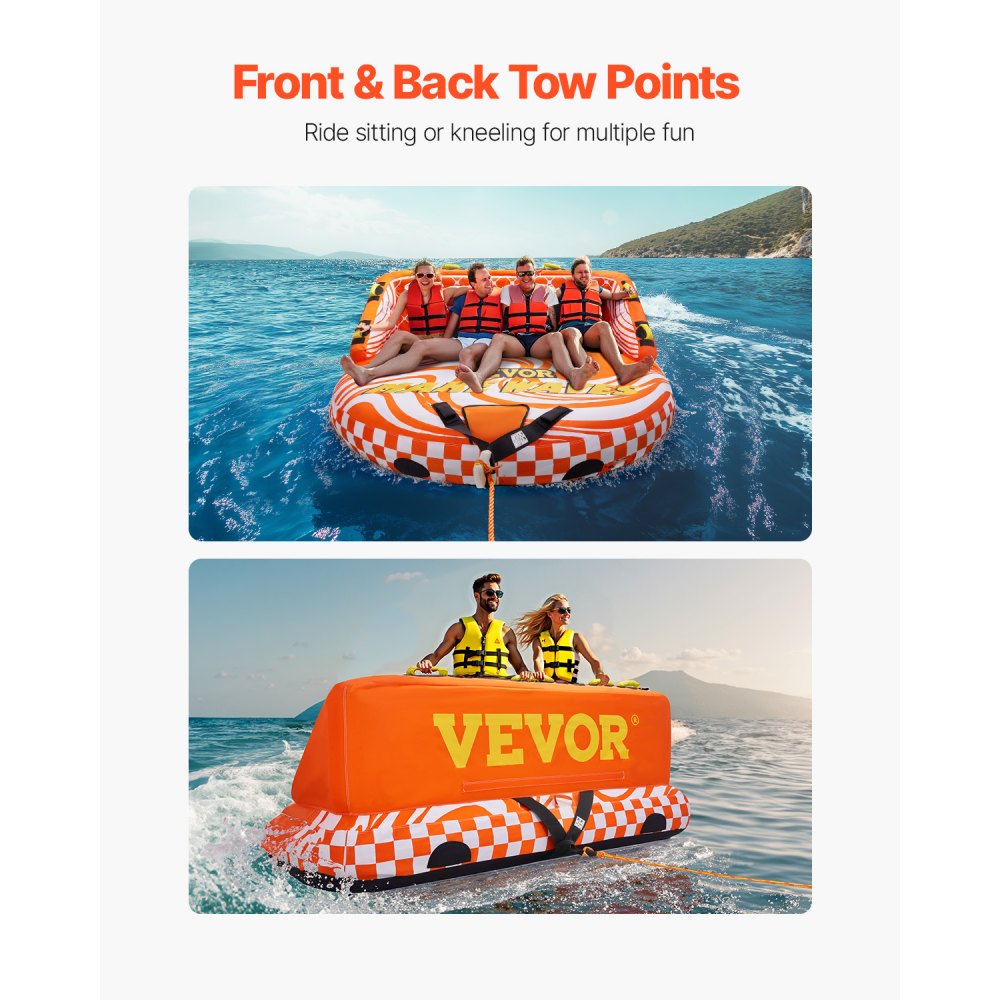VEVOR Fun Tube Set for boating, inflatable towables for 1-4 people, 300 kg water sports towable tube for pulling boats – with handles, towing points and safety valve