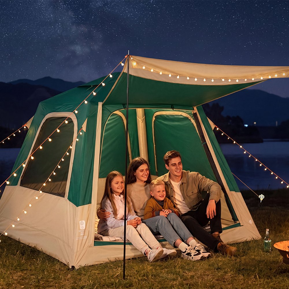 VEVOR Tenda da Campeggio, Tenda Gonfiabile per 4 Persone con Pompa Ricaricabile, Tubo Aria in TPU e 5 Finestre in Rete, Portatile, Impermeabile con Borsa Trasporto, Colore Verde, per Gite e Vacanze