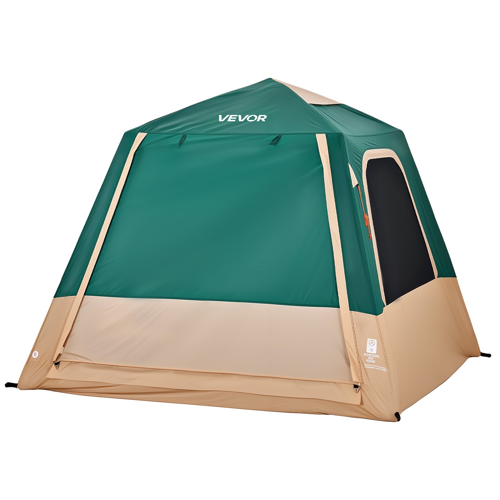 VEVOR Tenda da Campeggio, Tenda Gonfiabile per 4 Persone con Pompa Ricaricabile, Tubo Aria in TPU e 5 Finestre in Rete, Portatile, Impermeabile con Borsa Trasporto, Colore Verde, per Gite e Vacanze