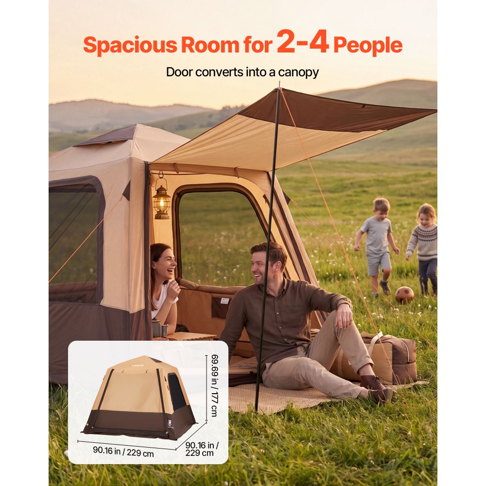 VEVOR Tenda da Campeggio, Tenda Gonfiabile per 4 Persone con Pompa Ricaricabile, Tubo Aria in TPU e 5 Finestre in Rete, Impermeabile con Borsa Trasporto, Colore Beige, per Escursionismo in Famiglia