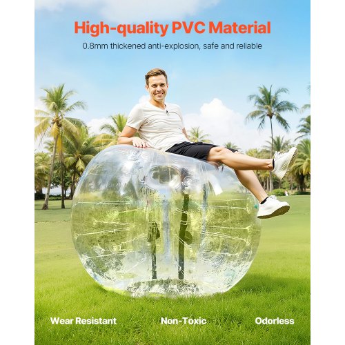 Palla Gonfiabile Zorb Ball 120 Cm Per Adulti – PVC Trasparente Blu, Con Manici, Per Bubble Football E Giochi Outdoor