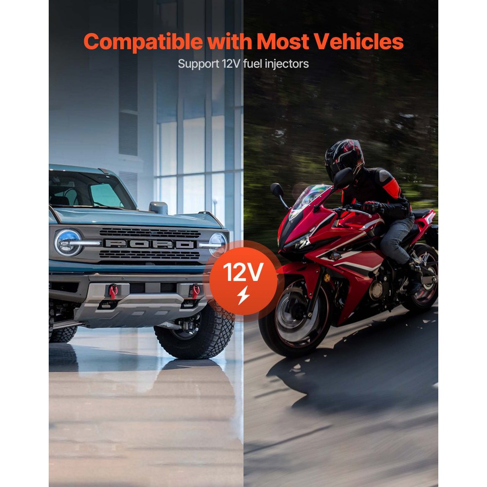 VEVOR Tester per la Pulizia degli Iniettori di Carburante 9 Modalità di Test, Macchina per la Pulizia a Ultrasuoni a 4 Cilindri, con Valvola di Scarico e Tensione di Lavoro a 12 V per Auto e Moto