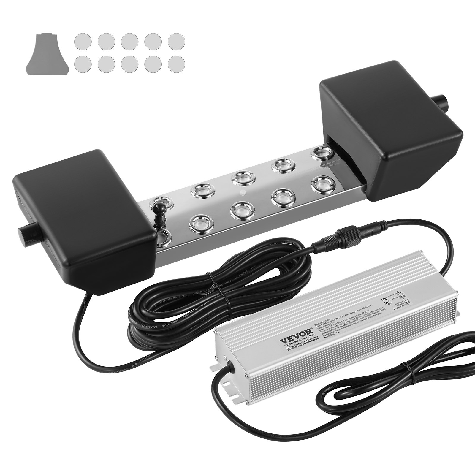 VEVOR Ultrasonic Fogger, 10 Heads, 7000 ml/h Ultrasonic Fogger, Fogger with 280 W IP67 Waterproof Power Supply, Buoy, Replacement Discs, for Pond, Garden, Rock Garden, Greenhouse, Halloween Decoration