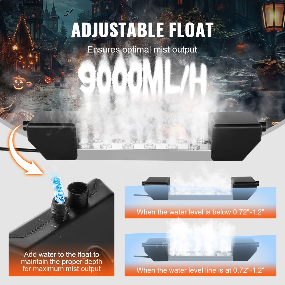 VEVOR Nebulizzatore a Ultrasuoni 12 Teste, Dispositivo di Nebbia Ultrasonico da 9000 ml/h Nebulizzatore con Alimentatore Impermeabile IP67 da 300 W Boa, Dischi di Ricambio, per Laghetto, Giardino