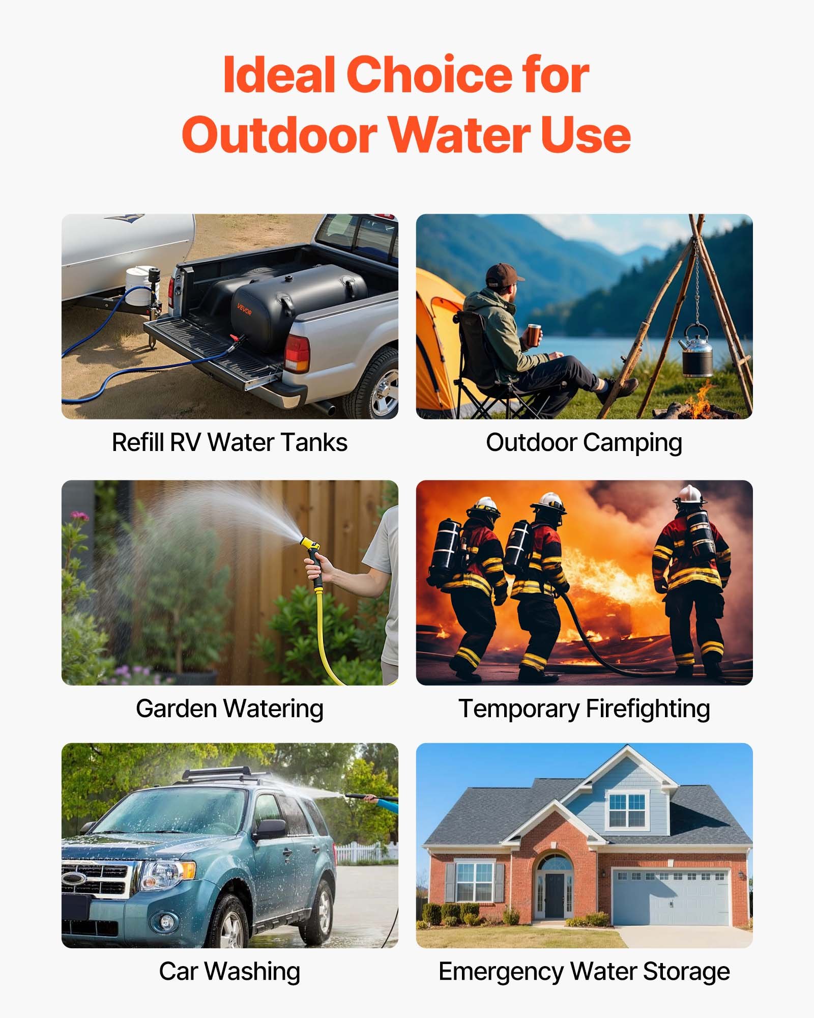 VEVOR Contenitori di Stoccaggio per Acqua, 113 L Portatile e Pieghevole, Sacca per Acqua Dolce in PVC 1000D Resistente all'Usura, per Irrigazione da Giardino, Camper, Uso di Emergenza, Nero