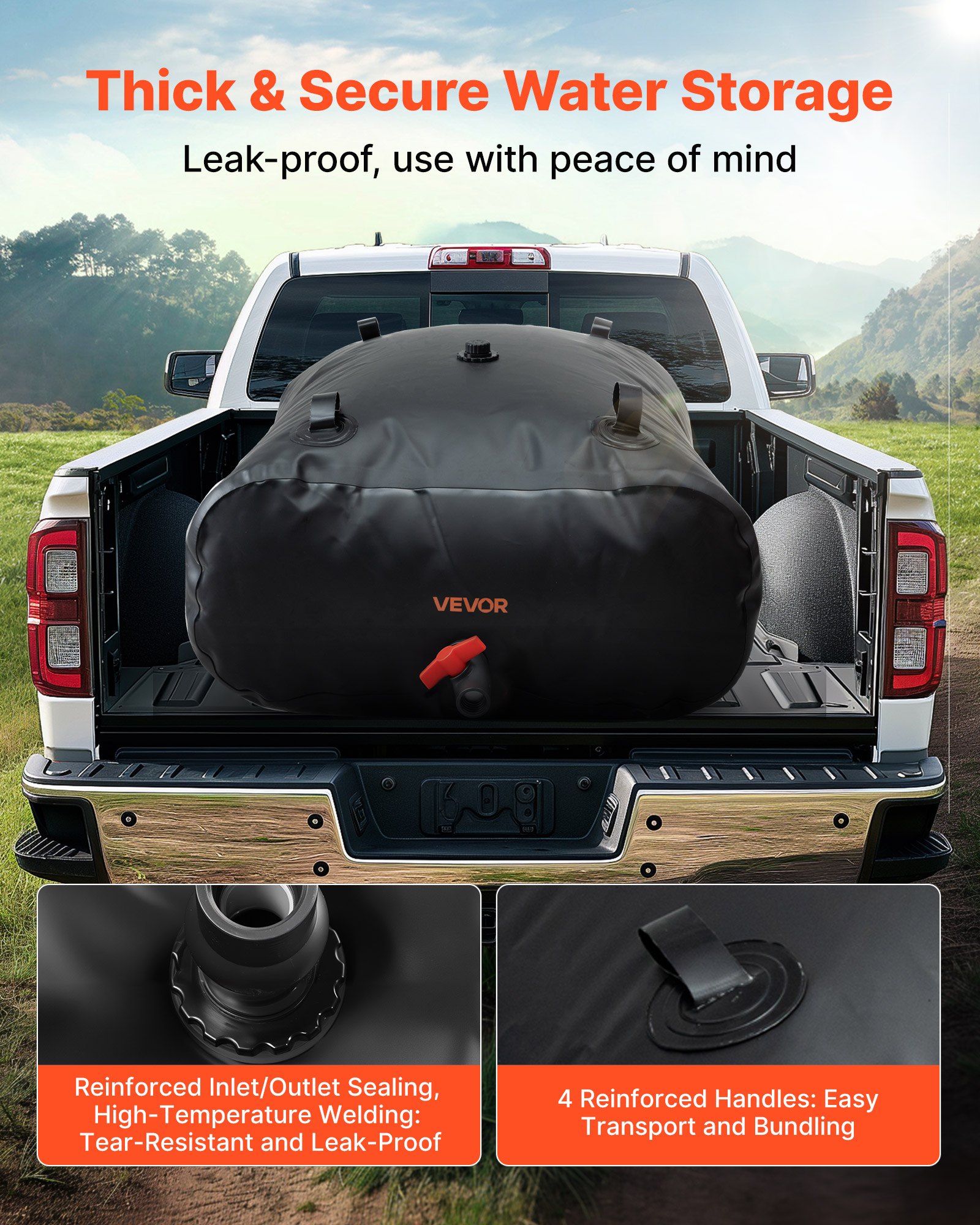 VEVOR Serbatoio di Stoccaggio dell'Acqua, 330 L, Sacca Morbida di Grande Capacità, Pieghevole e Portatile per Irrigazione del Giardino, Campeggio, Camper, Uso di Emergenza, Nero 1180 x 780 x 380 mm