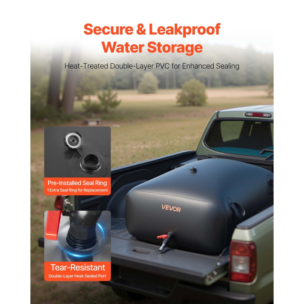 VEVOR Contenitori di Stoccaggio per Acqua, 330 L Portatile e Pieghevole, Sacca per Acqua Dolce in PVC 1000D Resistente all'Usura, per Irrigazione da Giardino, Camper, Uso di Emergenza, Nero