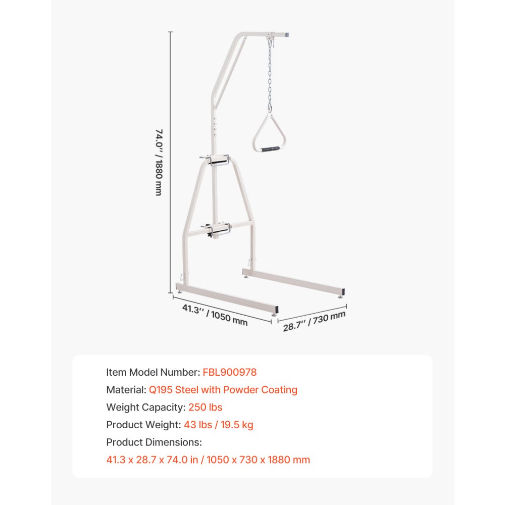 VEVOR Bed Hoist 1050x730x1880 mm, Patient Lift up to 113 kg, Standing Aid for Seniors, Patients & Disabled People, Bed Hoist Suitable for Home Care, Hospitals, Nursing Homes