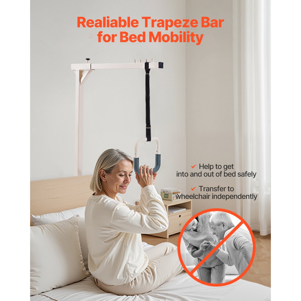 VEVOR Barra Trapezio per Mobilità a Letto in Acciaio Resistente, Barra Trapezio Autoportante, Facile da Installare, per Anziani Disabili, Ideale per Ospedali, Casa di Cura e Assistenza Domiciliare