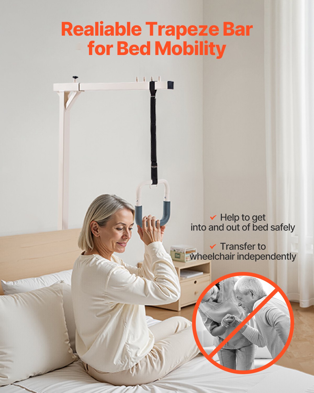 VEVOR Barra Trapezio per Mobilità a Letto in Acciaio Resistente, Barra Trapezio Autoportante, Facile da Installare, per Anziani Disabili, Ideale per Ospedali, Casa di Cura e Assistenza Domiciliare