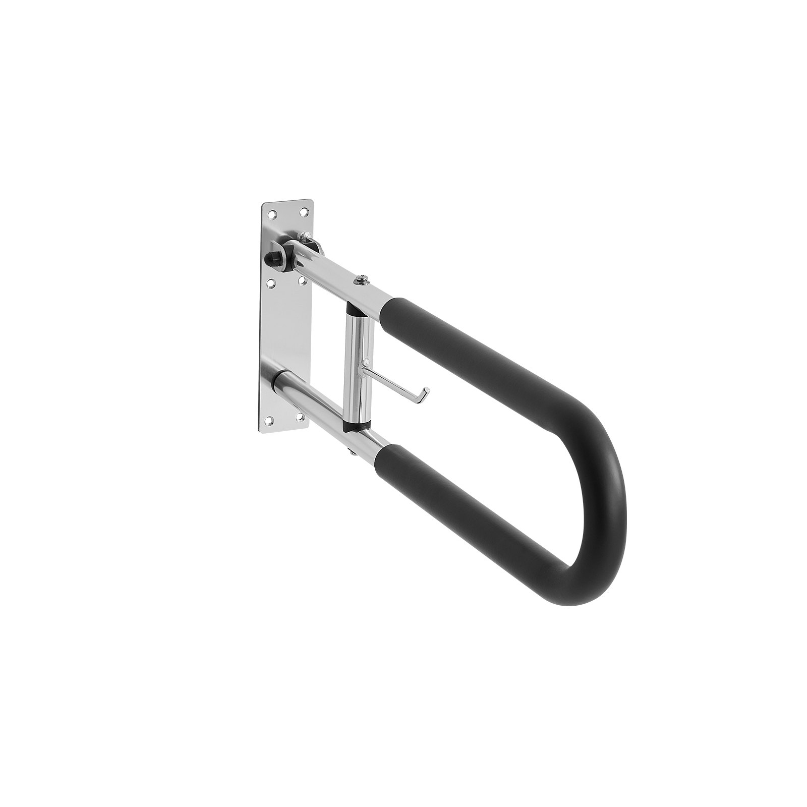 VEVOR Ringhiera di Sicurezza per WC, Barra di Sostegno a Forma di U da 765 mm Barra di Sicurezza Pieghevole con Portarotolo, Impugnatura Antiscivolo, Capacità di 136 kg per Anziani, Argento Chiaro