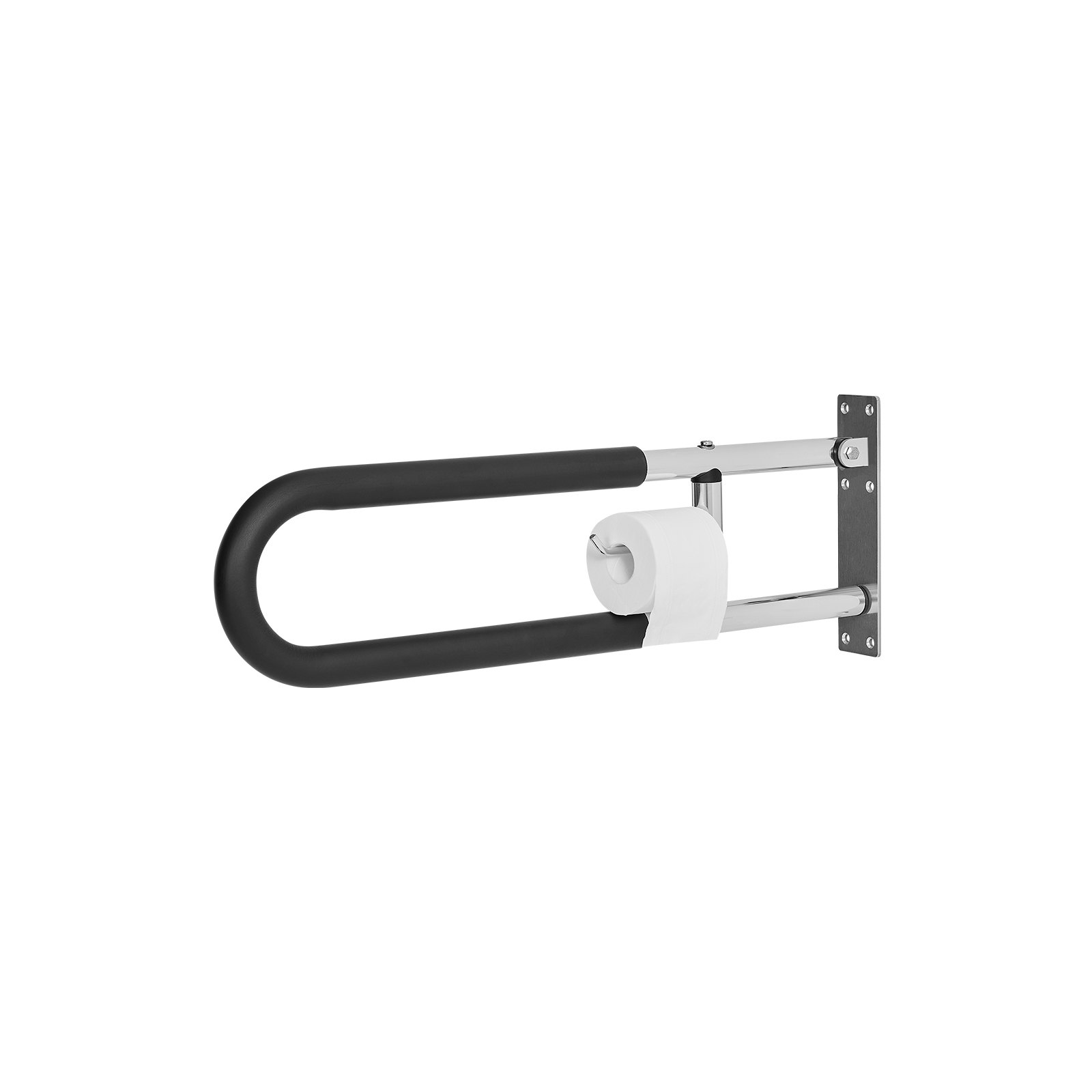 VEVOR Ringhiera di Sicurezza per WC, Barra di Sostegno a Forma di U da 765 mm Barra di Sicurezza Pieghevole con Portarotolo, Impugnatura Antiscivolo, Capacità di 136 kg per Anziani, Argento Chiaro