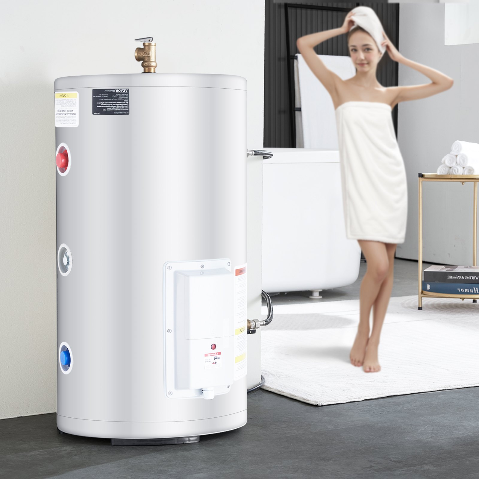 VEVOR Scaldabagno Elettrico da 70 L Scaldabagno Istantaneo per Acqua Calda da 1,6 kW con Display a LED, Controllo Tramite Manopola, Collegamento Laterale Impermeabile IPX4, per Doccia e Bagno