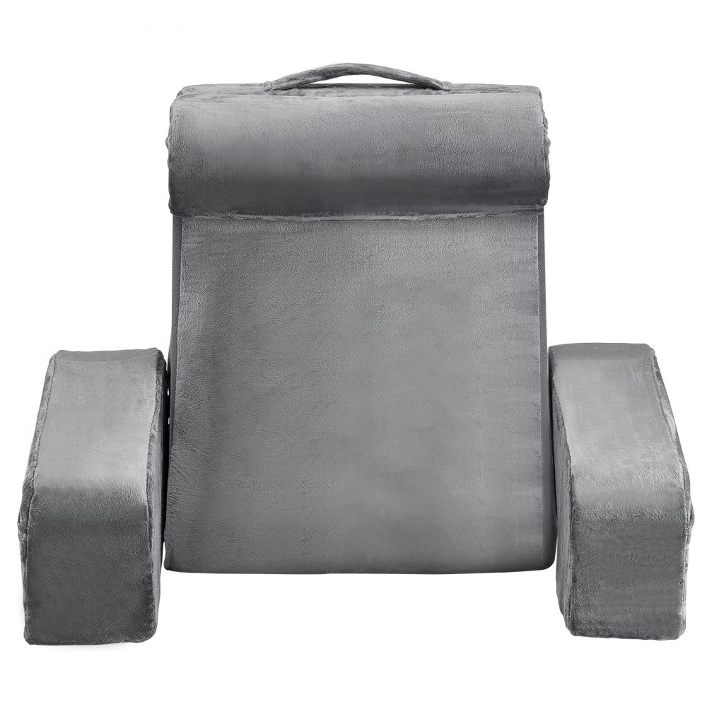VEVOR Reading Pillow for Bed, Back Pillow with Armrest & 3 Pockets, Large Bed Pillow with Removable Neck Support & 25D Sponge, Handle for Easy Carrying, for Reading, Playing, Resting, Working, Gray