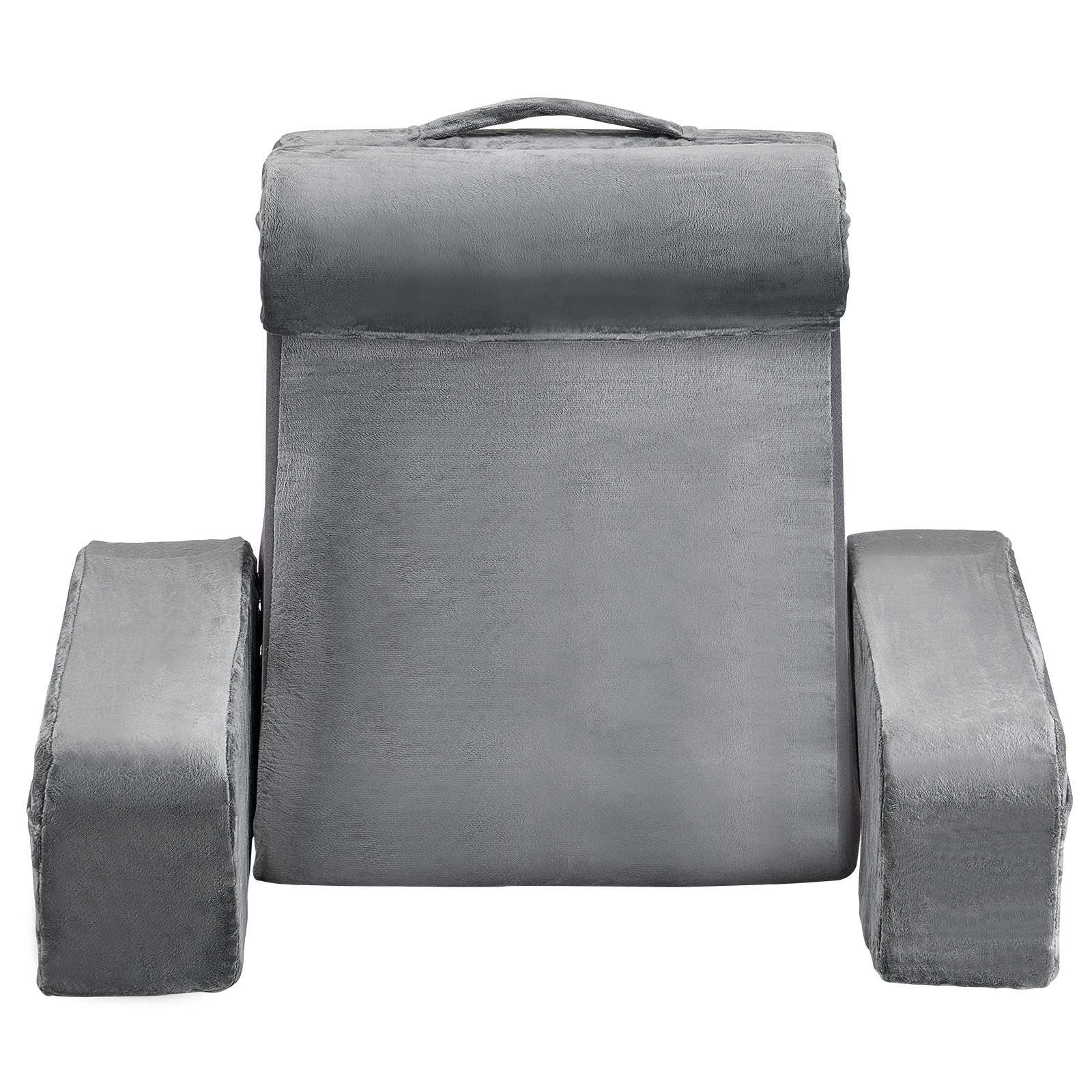 VEVOR Cuscino da Lettura per Schienale del Letto con Braccioli e 3 Tasche, Grande Cuscino da Letto con Supporto per Collo Rimovibile e Spugna 25D, per Leggere, Giocare, Riposare, Lavorare, Grigio