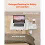 VEVOR Tavolino da Letto Mobile con Scrivania Ribaltabile e 4 Ruote Nascoste, Scrivania per Laptop, Ruote Regolabili in Altezza e Angolazione con Portabicchieri, Scrivania Portatile da Letto, Bianco