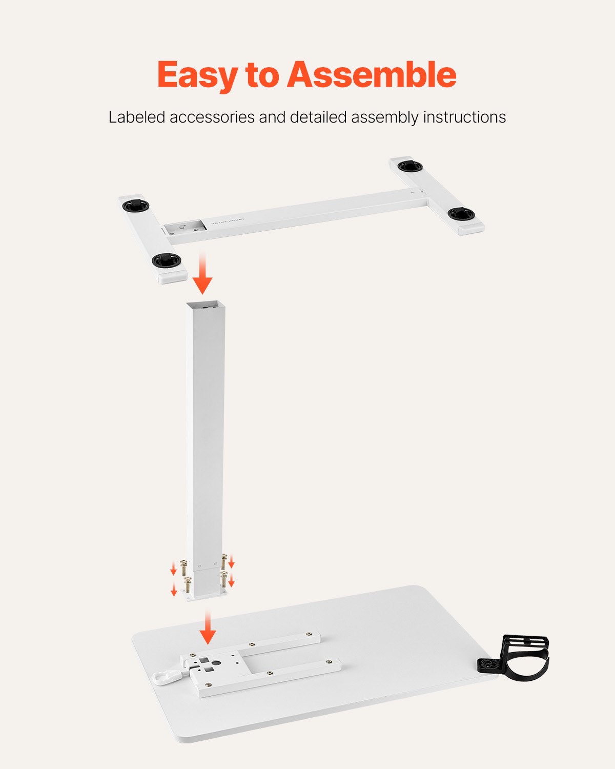 VEVOR Tavolino da Letto Mobile con 4 Ruote Nascoste, Scrivania per Laptop, Regolabili in Altezza con Portabicchieri, Scrivania Portatile in Truciolato Sopra Letto per Casa, Ufficio, Studio, Bianco