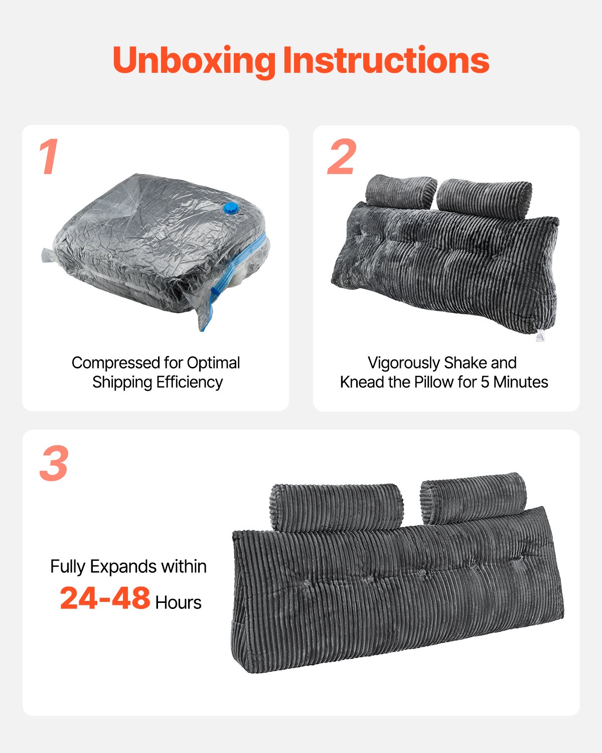 VEVOR Headboard Pillow Wedge Headboard Pillow Wedge Pillow (Queen Size) with 2 Side Pockets & 2 Headrests, Bed Wedge Pillow with Washable Flannel Cover, for Reading, Playing, Working, Gray (1510 x 205 x 530 mm)