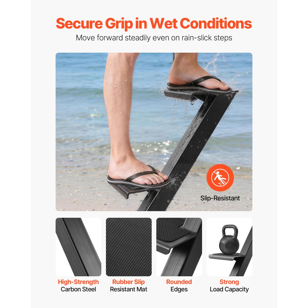 VEVOR Gradini per Rimorchio di Barca 2 Gradini Scaletta per Rimorchio con Maniglia Scalino per Barche Acciaio al Carbonio Superficie Antiscivolo Montaggio Inferiore 2 Gradini Grado di Montaggio 55°