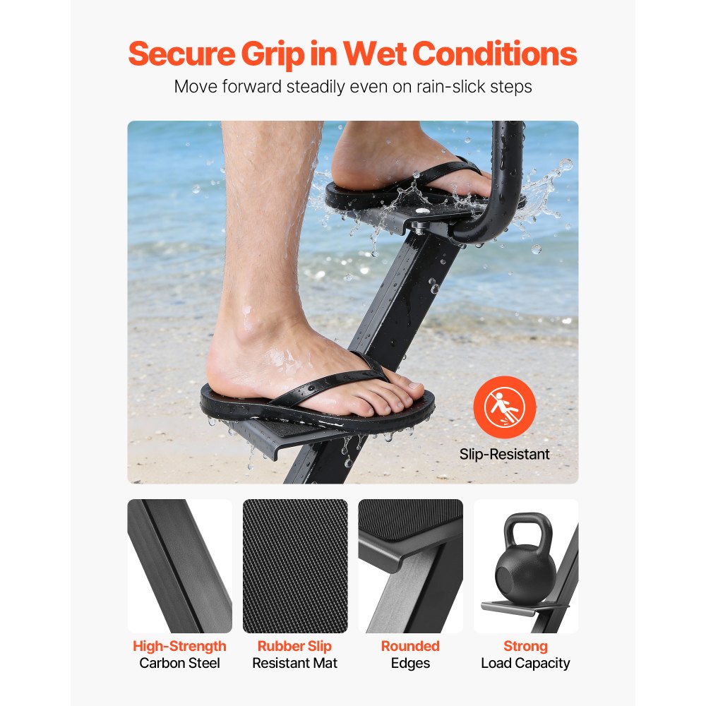 VEVOR Gradini per Rimorchio di Barche 3 Gradini, Scaletta per Rimorchio per Barche con Maniglia, Superficie Antiscivolo, 3 Angolazioni di Montaggio, Scalino Rimorchi in Acciaio al Carbonio