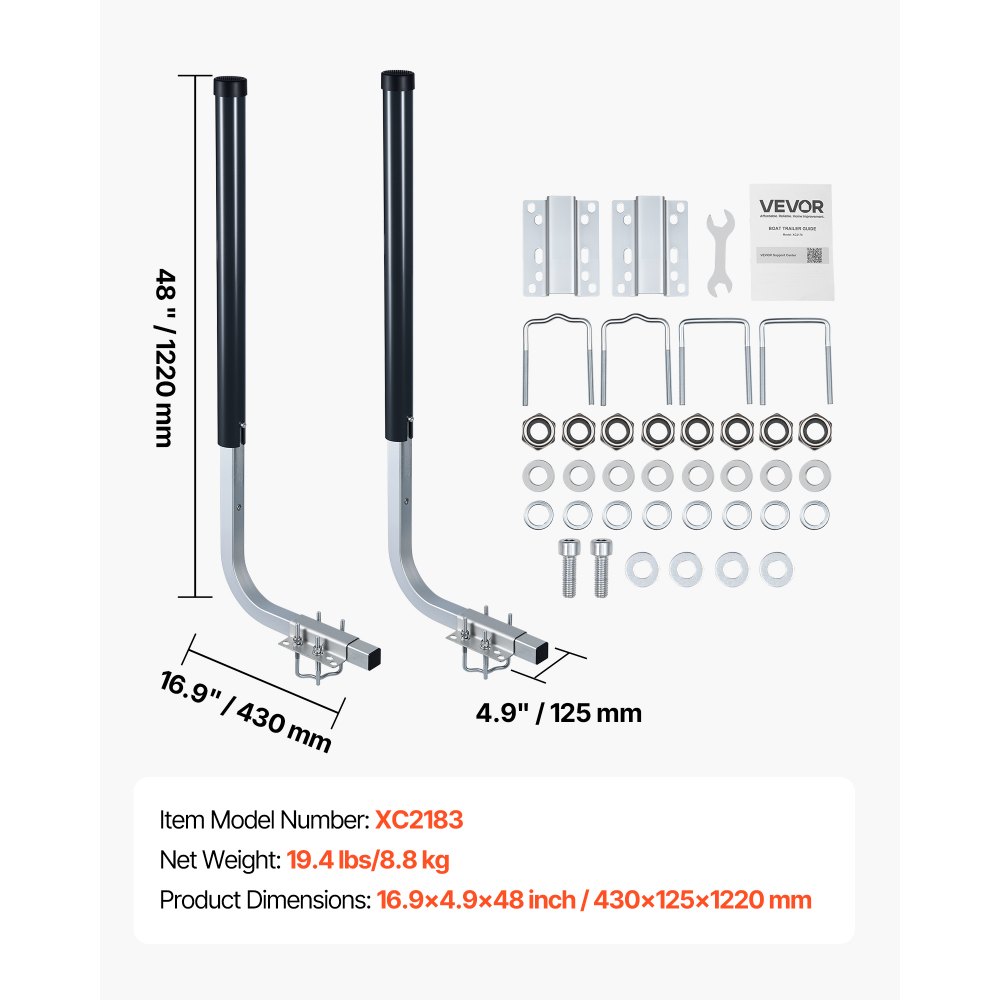 VEVOR Guide per Rimorchi per Barca da Pesca, Pali Guida Alti da 1016 mm a 1219 mm, 2 Guide per Rimorchi in Acciaio ad Alta Durezza, Pali Guida Regolabili con Tubi in PVC, per Barche da Sci