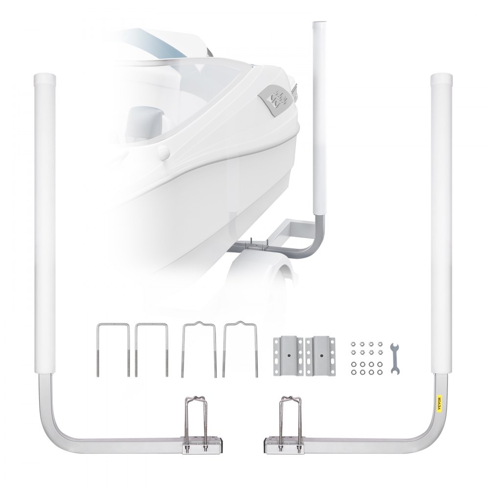 imbarcazione con sistema di guida per rimorchio marino VEVOR e hardware di montaggio, inclusi bulloni, staffe e utensili.