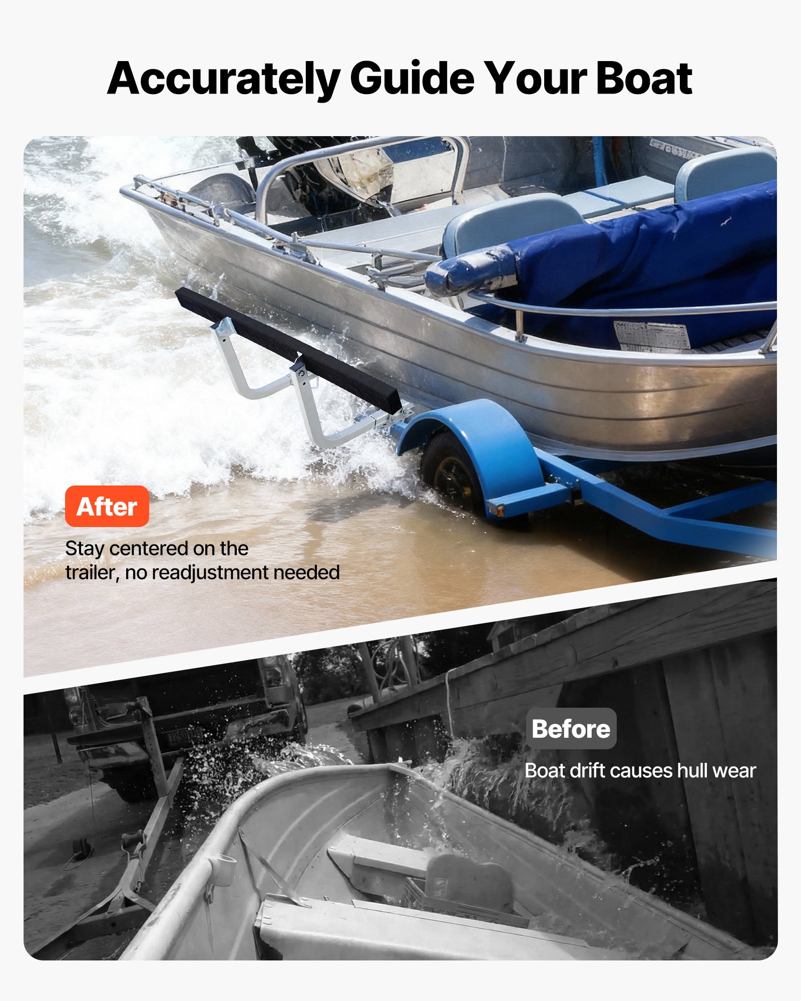 VEVOR Guida per Rimorchio per Barca da Pesca Regolabili in Altezza da 425 mm a 475 mm, 2 Guide per Rimorchi in Acciaio Spesso con Cuscinetti di Supporto Spessi, Adatte a Rimorchi Pontone a L