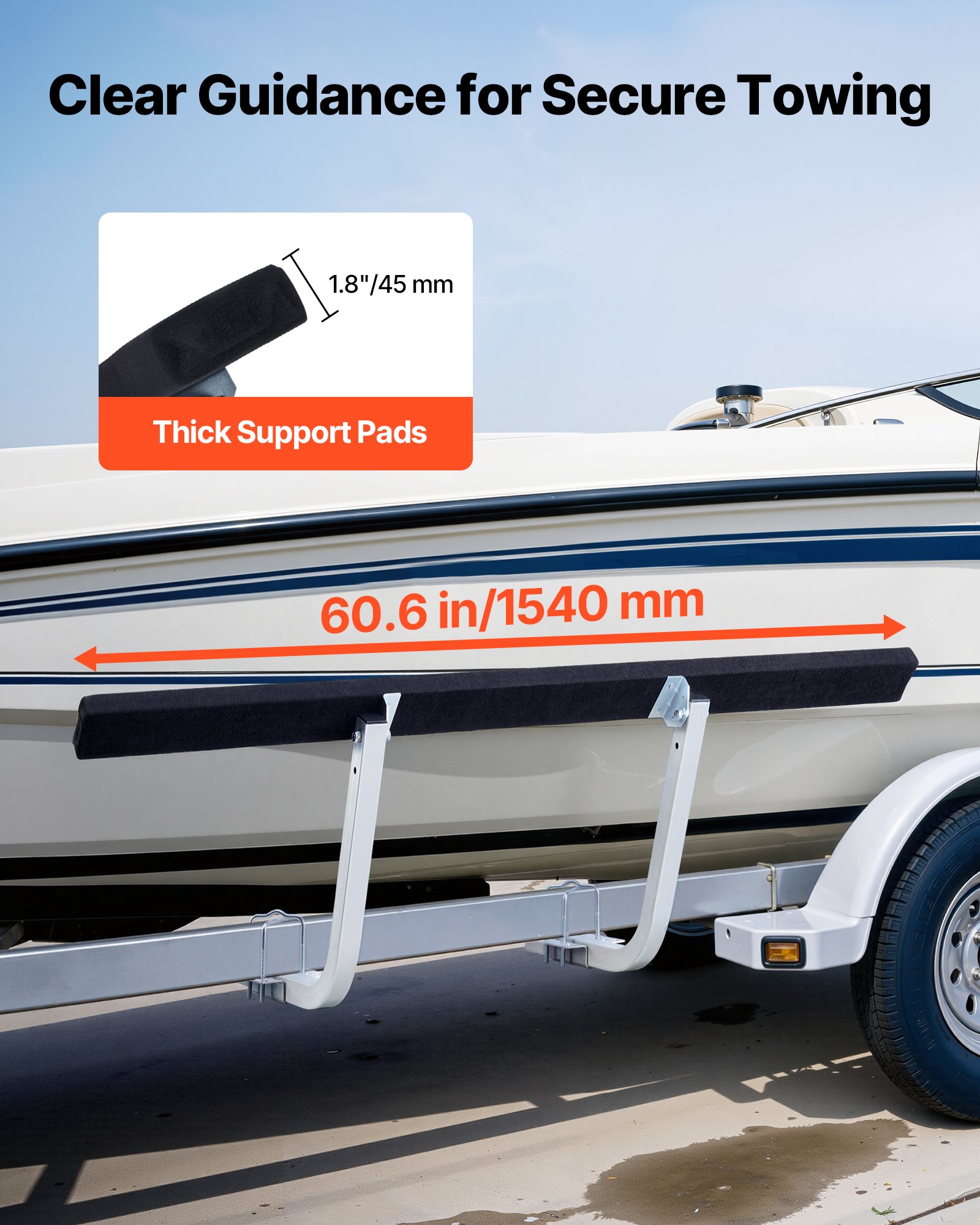 VEVOR Guida per Rimorchio per Barca da Pesca Regolabili in Altezza da 425 mm a 475 mm, 2 Guide per Rimorchi in Acciaio Spesso con Cuscinetti di Supporto Spessi, Adatte a Rimorchi Pontone a L