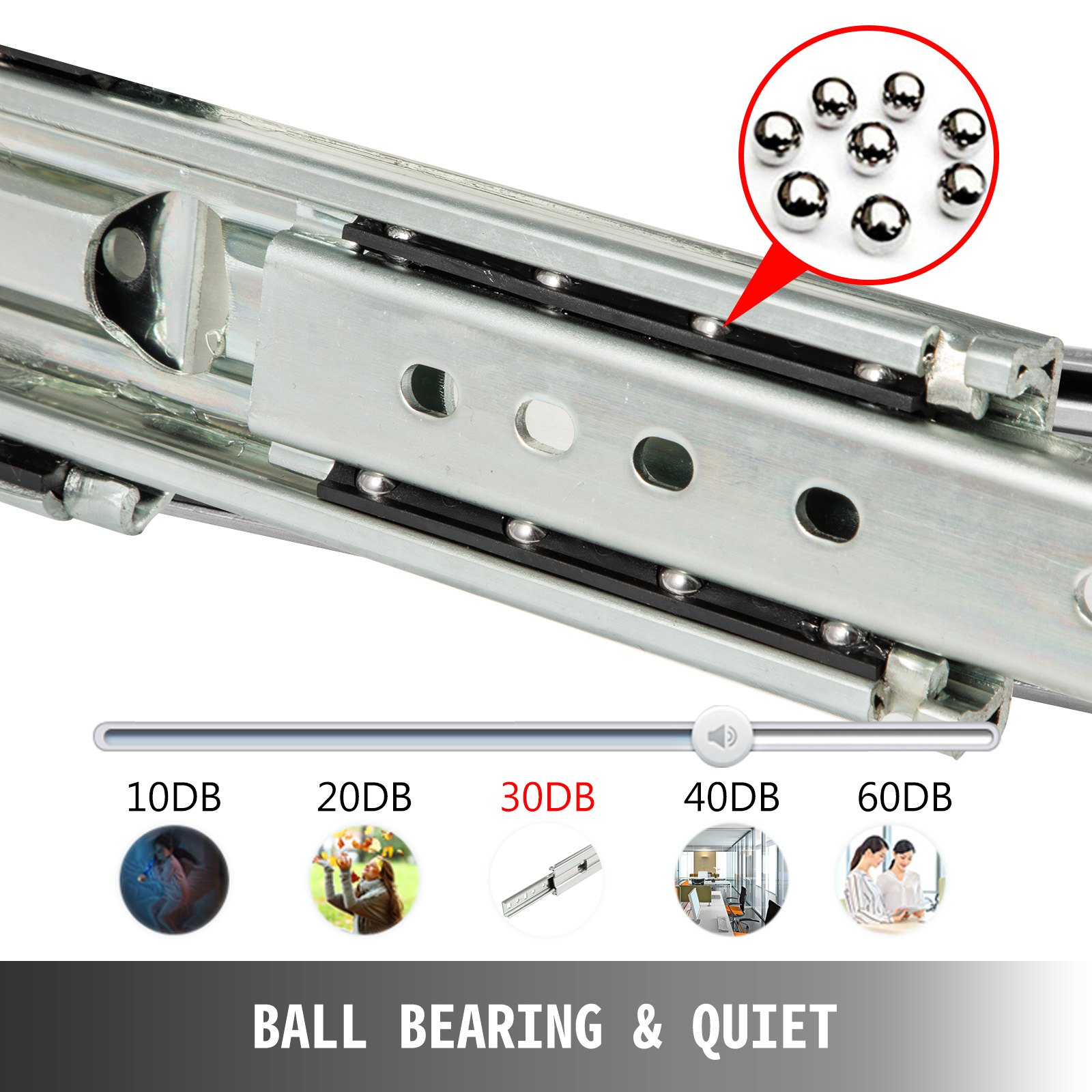 Kit Guida Scorrevole per Cassetti con Cuscinetti a Sfera 25,4 cm con Bloccaggio