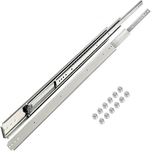 VEVOR 2 Pezzi Kit Guida Scorrevole per Cassetti con Cuscinetti a Sfera da 48 Pollici / 121,92 cm, Guida Cassetto Estraibile Capacità di Carico 225 kg, Scivolo del Cassetto a Estensione a Tre Sezioni