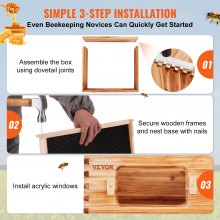 VEVOR Kit per alveare con scatola profonda, legno di cedro naturale rivestito di cera d'api, arnia con 10 telai e fondazioni, finestre per api in acrilico trasparente