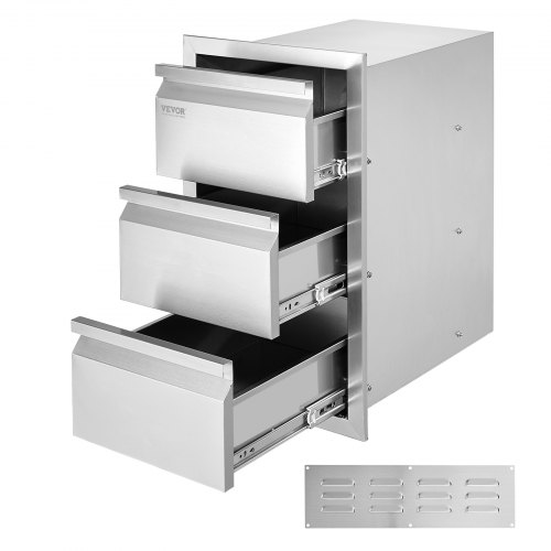 VEVOR Cassetto con Guida Scorrimento Ripiano Triplo in Acciaio Inox Cucina all'Aperto, Cassettiera per Isola di BBQ Cucina Esterna Cassetto Triplo con Guide Scorrimento in Acciaio Inox Altezza 64,4cm