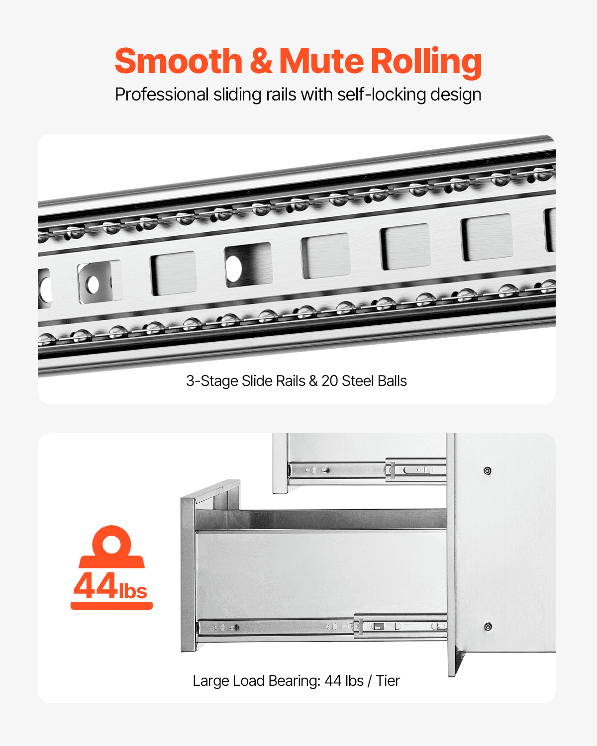 VEVOR Outdoor Kitchen Drawers 16" W x 28.5" H x 20.5" D, Recessed Stainless Steel Grill Drawers with Triple Access and Handle, Grill Island Drawers for Outdoor Kitchens or Patio Grill Stations