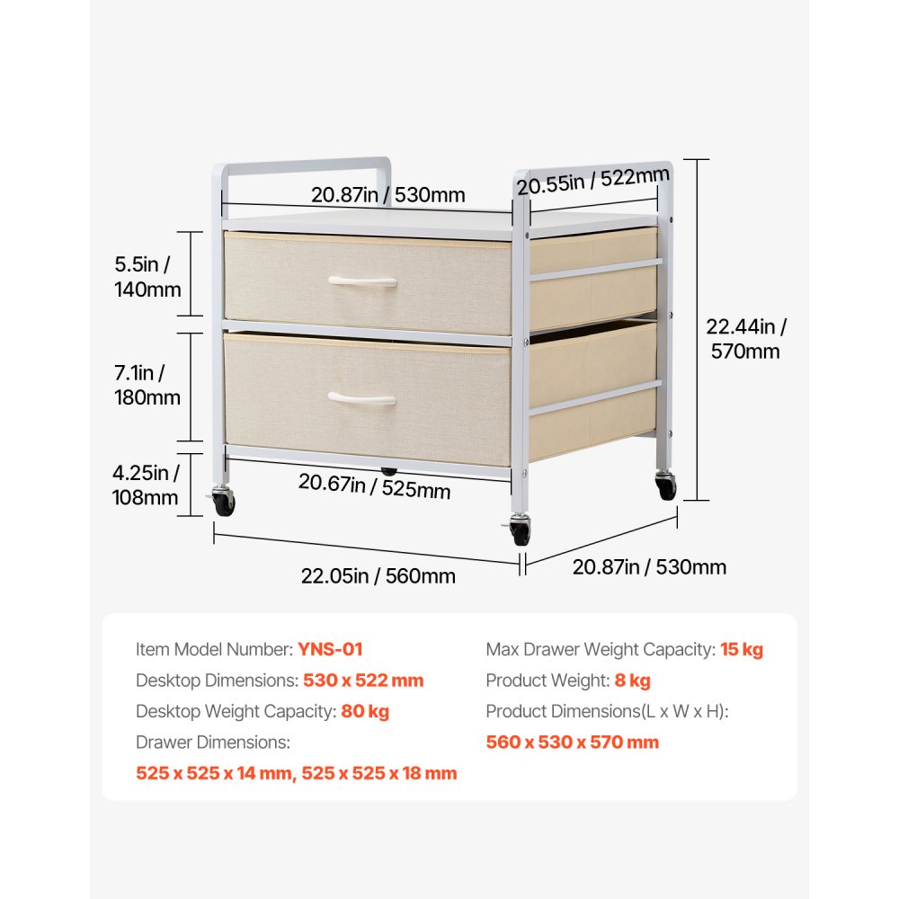 VEVOR Supporto per Mini Frigo su Ruote Porta Frigo con Capacità di Carico di 80 kg, Tavolo per Mini Frigo con 2 Cassetti e 4 Ruote Girevoli, Ripiano Mobile per Frigo per Dormitorio Ufficio Bianco