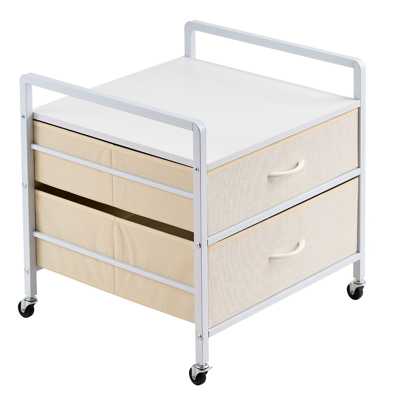 VEVOR Supporto per Mini Frigo su Ruote Porta Frigo con Capacità di Carico di 80 kg, Tavolo per Mini Frigo con 2 Cassetti e 4 Ruote Girevoli, Ripiano Mobile per Frigo per Dormitorio Ufficio Bianco